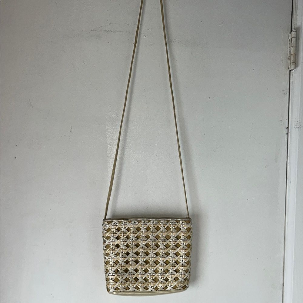 SHARIF Vintage Woven Leather Neutral Colors Crossbody Purse